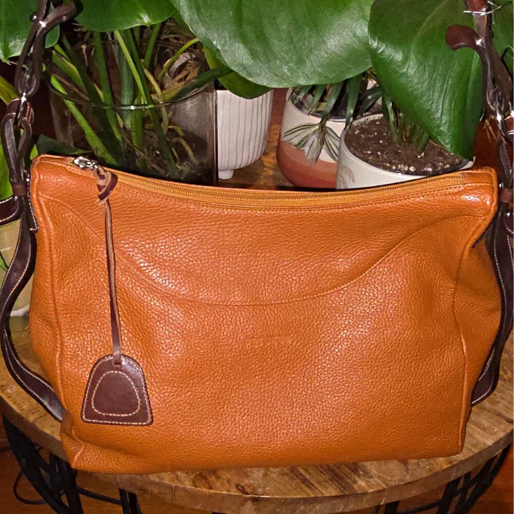 PETUSCO Pebbled Leather Brown Zip Shoulder/Crossbody Bag Detachable Strap Spain